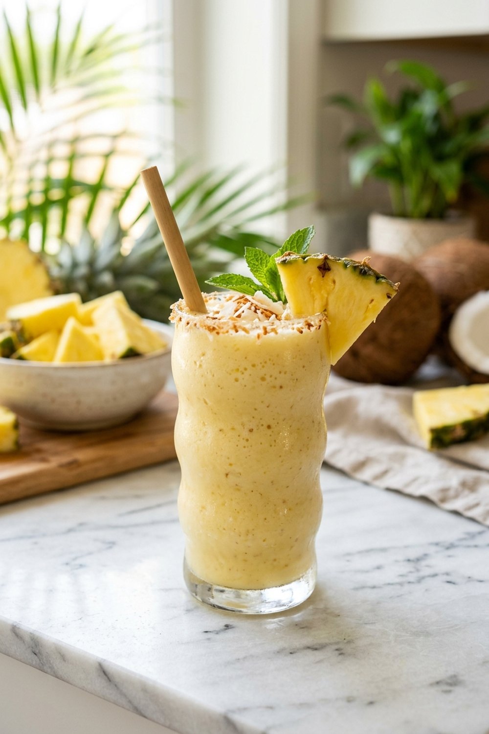 Pina Colada Protein Smoothie close up