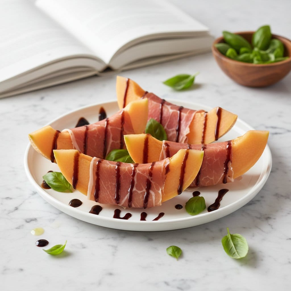 Prosciutto wrapped melon hero shot