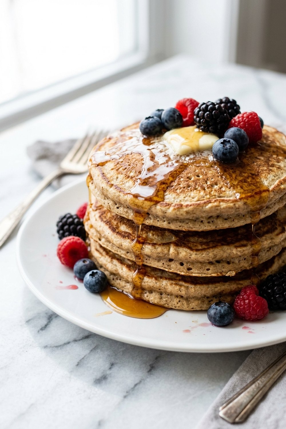Protein Pancakes with Berries close up