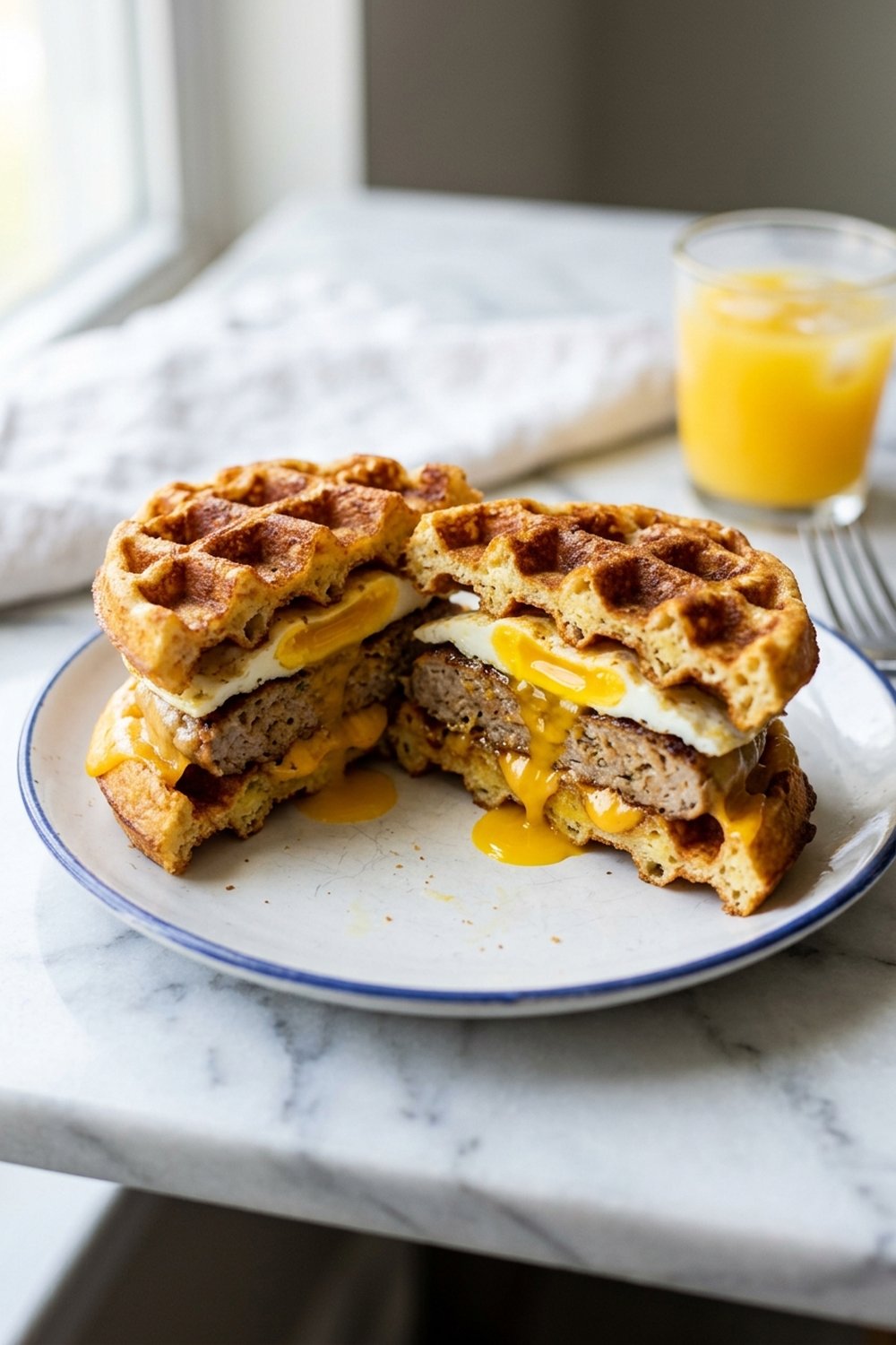 Protein Waffle Breakfast Sandwich close up