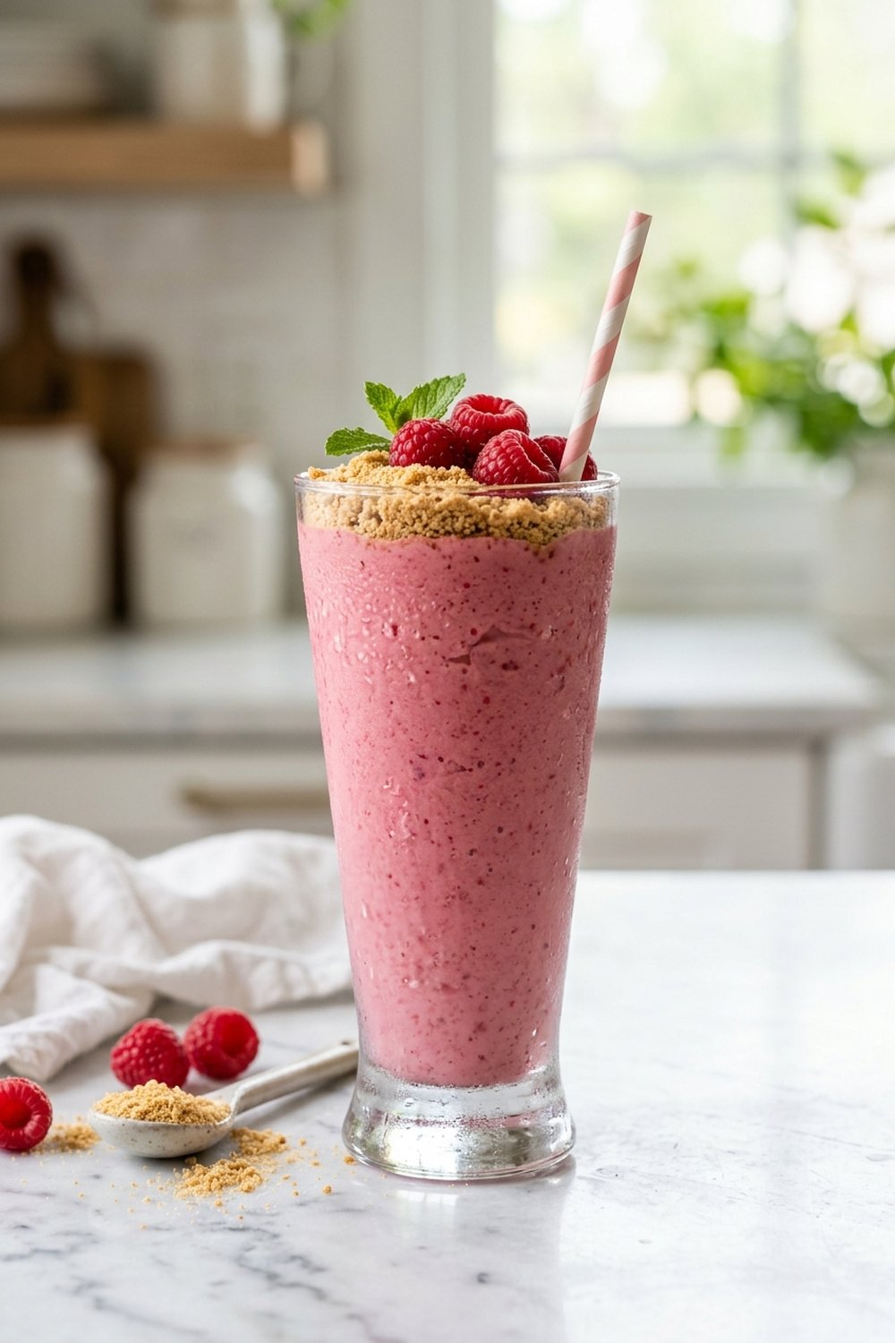 Raspberry Cheesecake Smoothie close up