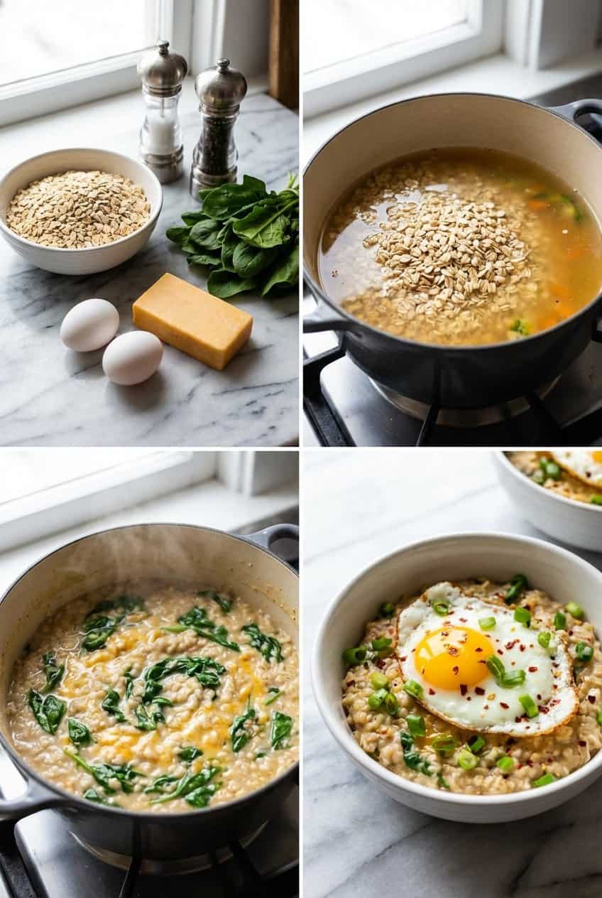Step by step process for making Savory Oatmeal with Egg