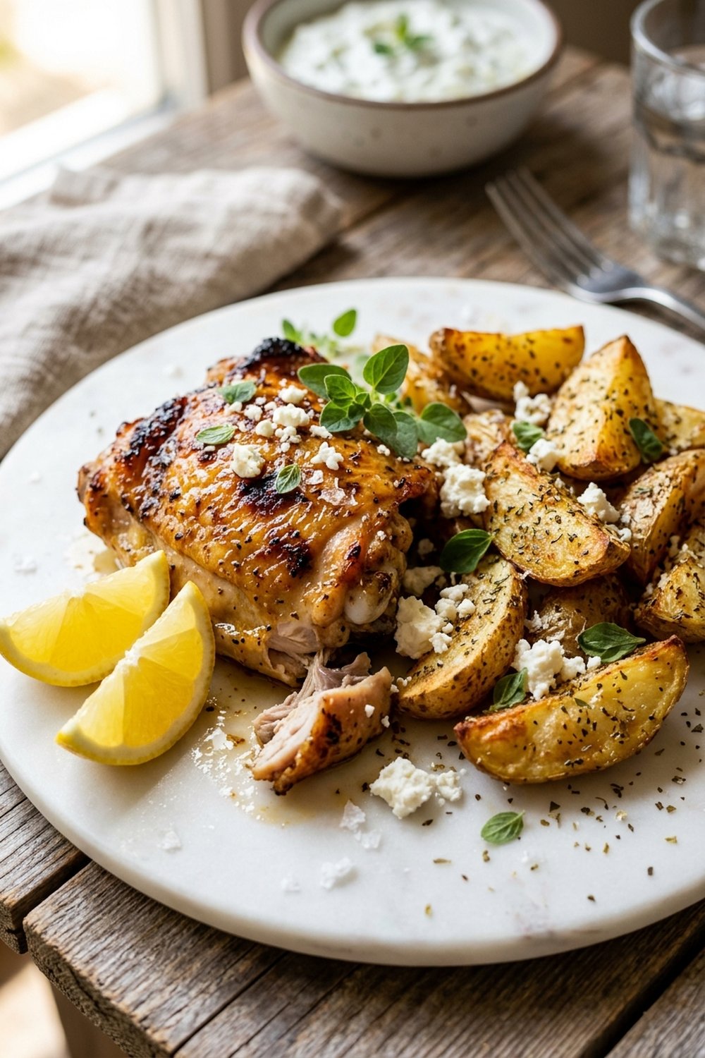 Sheet Pan Greek Lemon Chicken and Potatoes close up