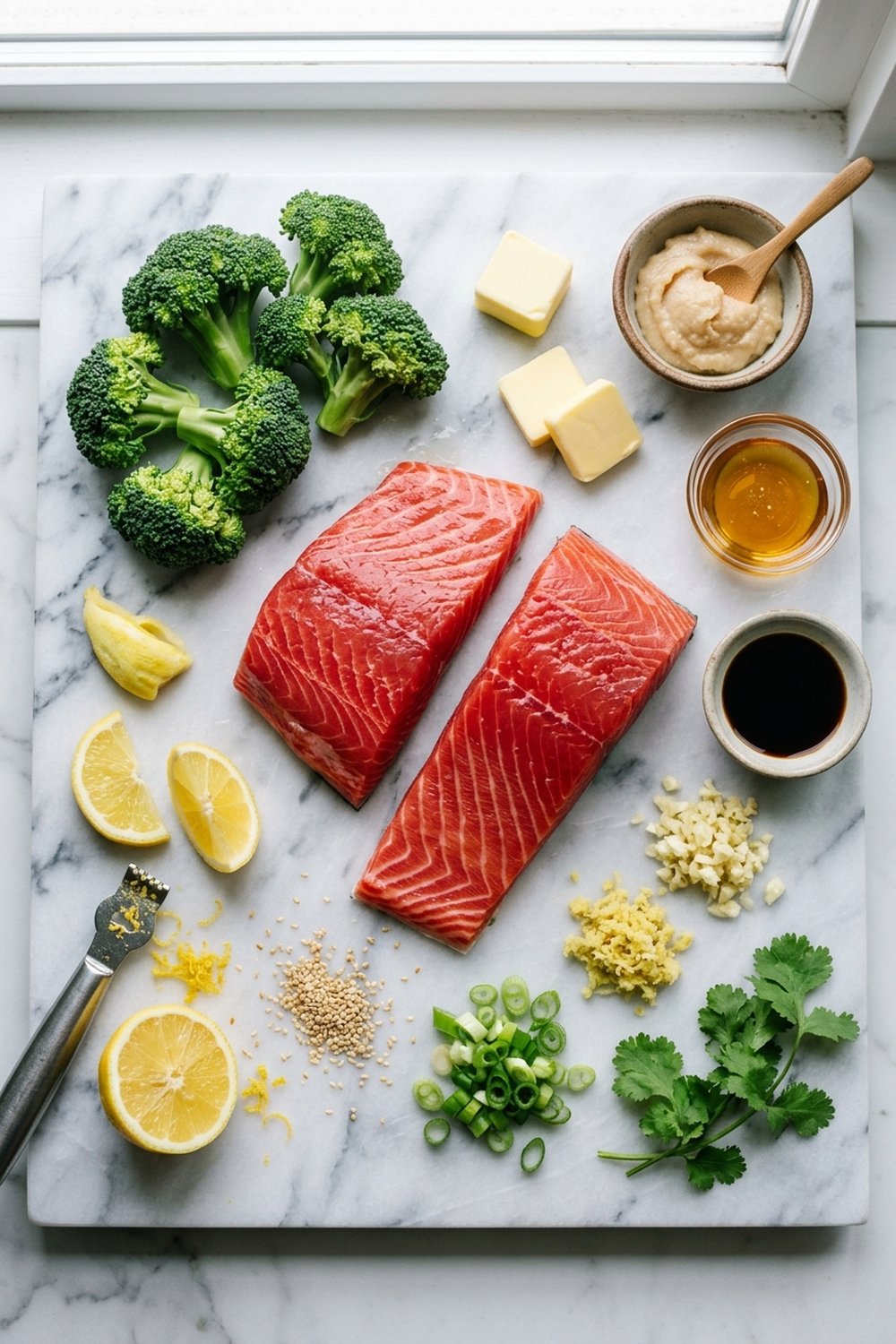 Sheet Pan Miso Butter Salmon ingredients