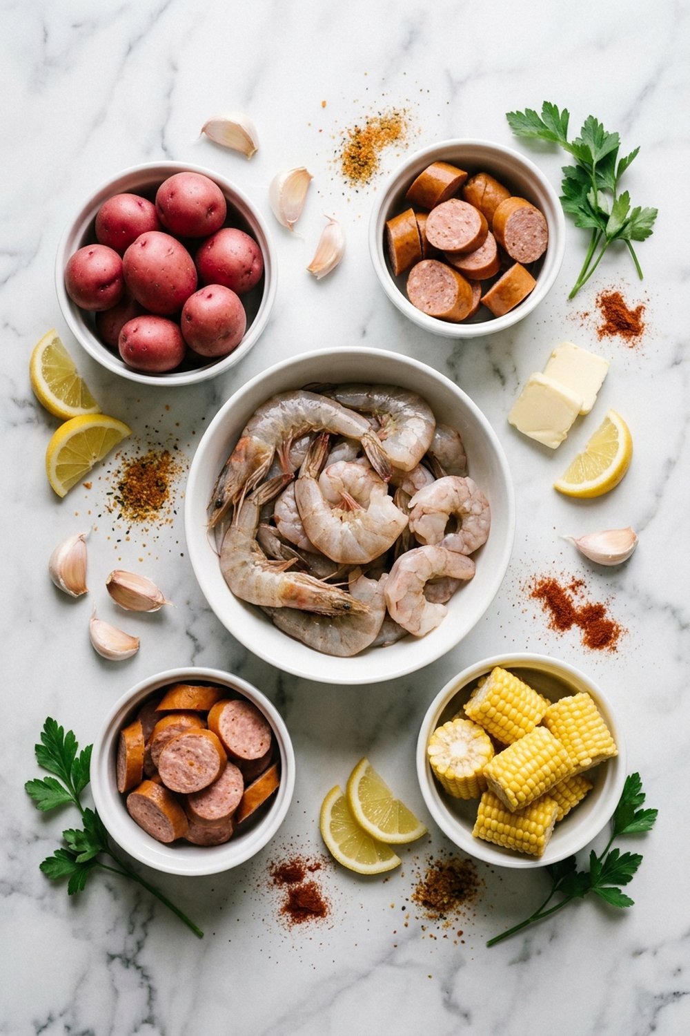 Sheet Pan Shrimp Boil ingredients