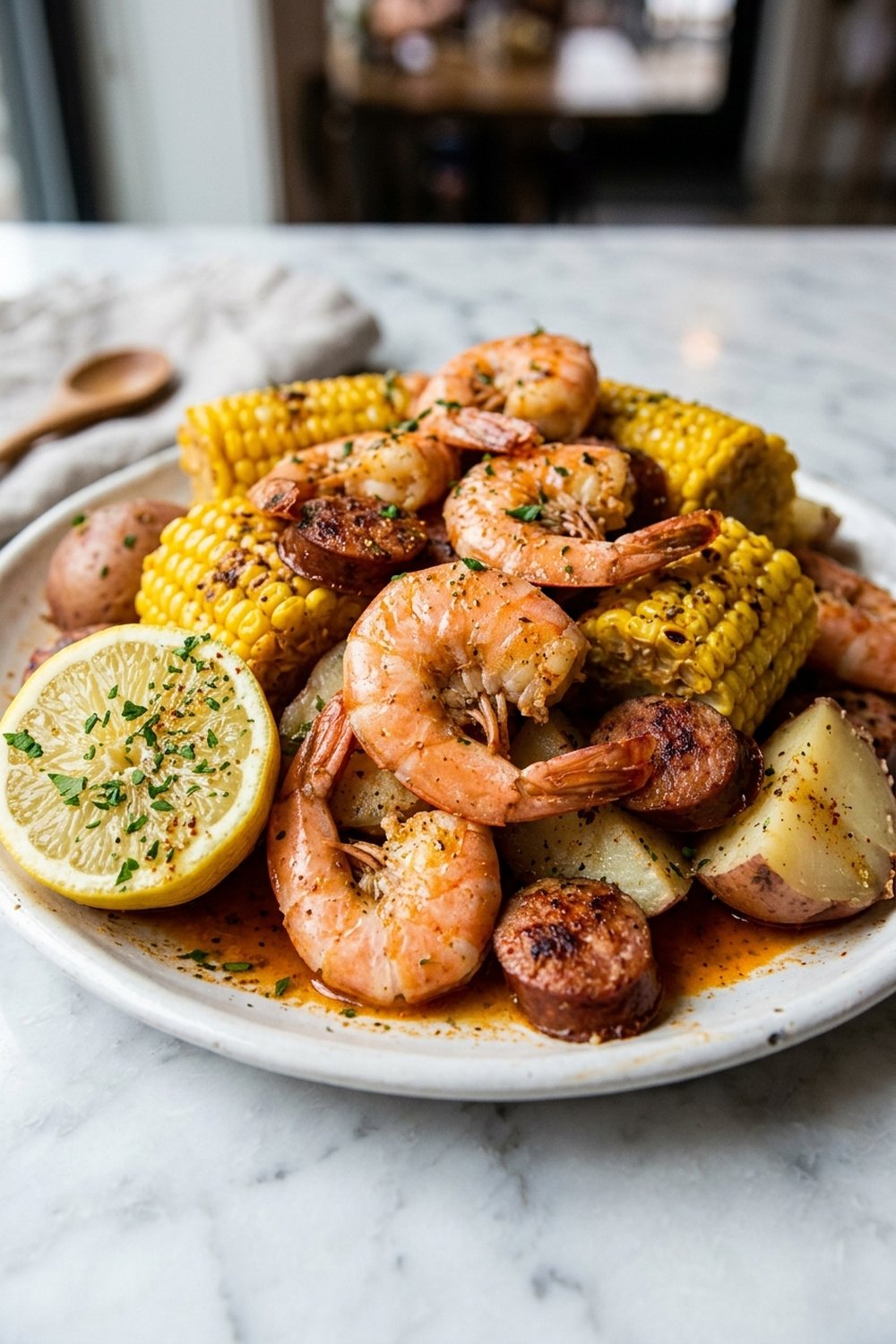 Sheet Pan Shrimp Boil close up