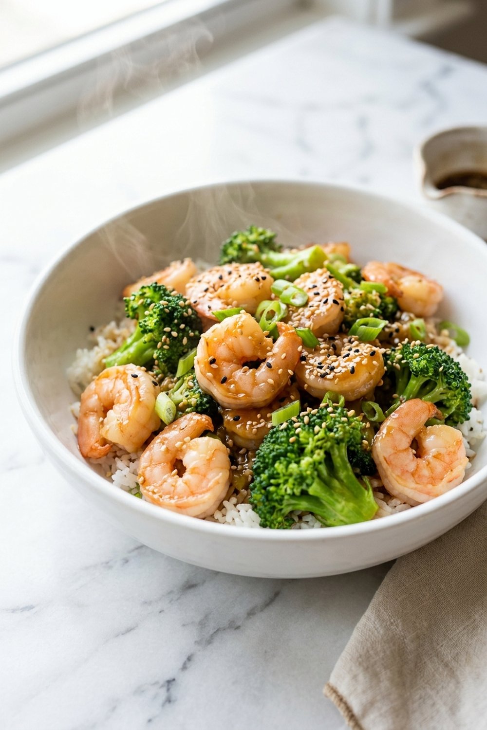 Shrimp and Broccoli Stir Fry close up