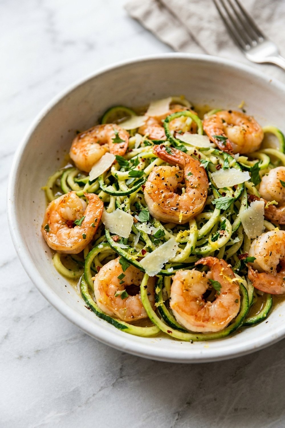Shrimp Scampi Zucchini Noodles close up