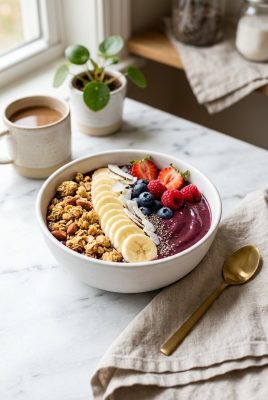 Smoothie Bowl Acai served on a plate