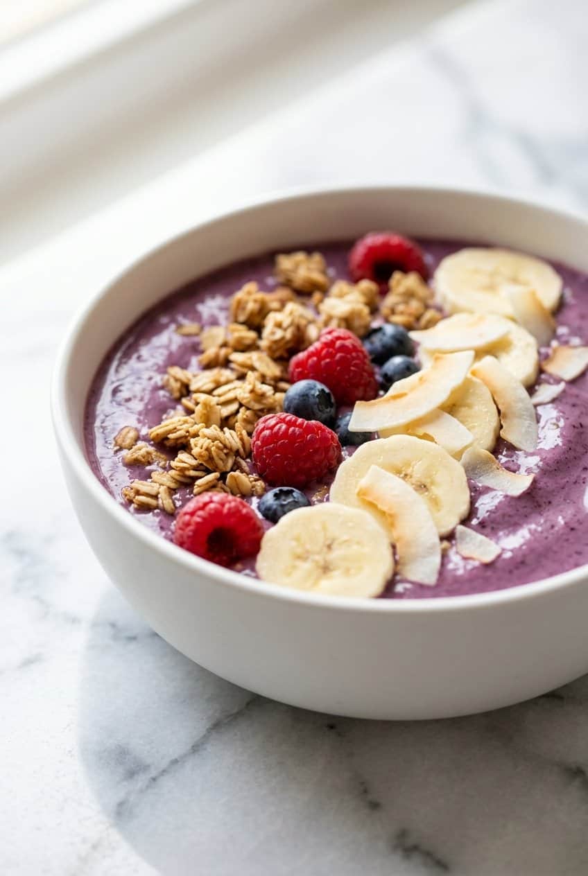 Close up of acai smoothie bowl