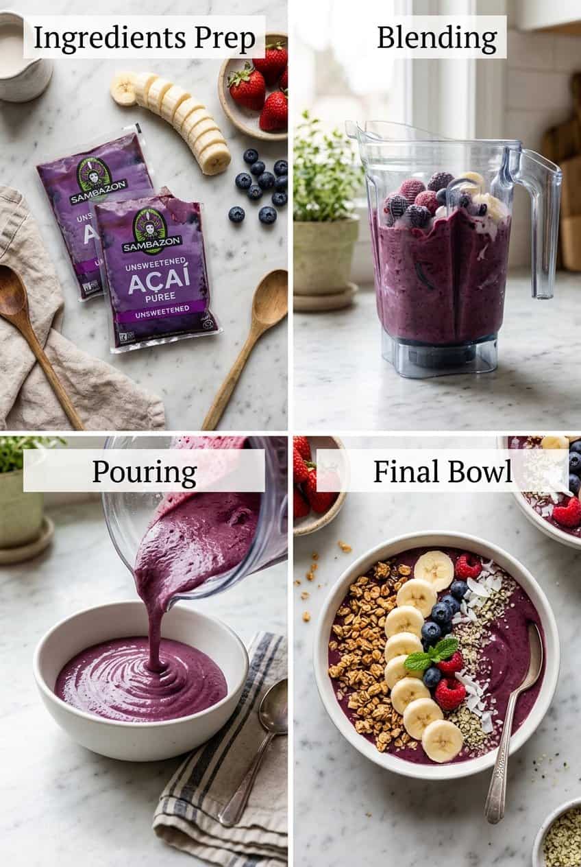 Step by step process for acai smoothie bowl