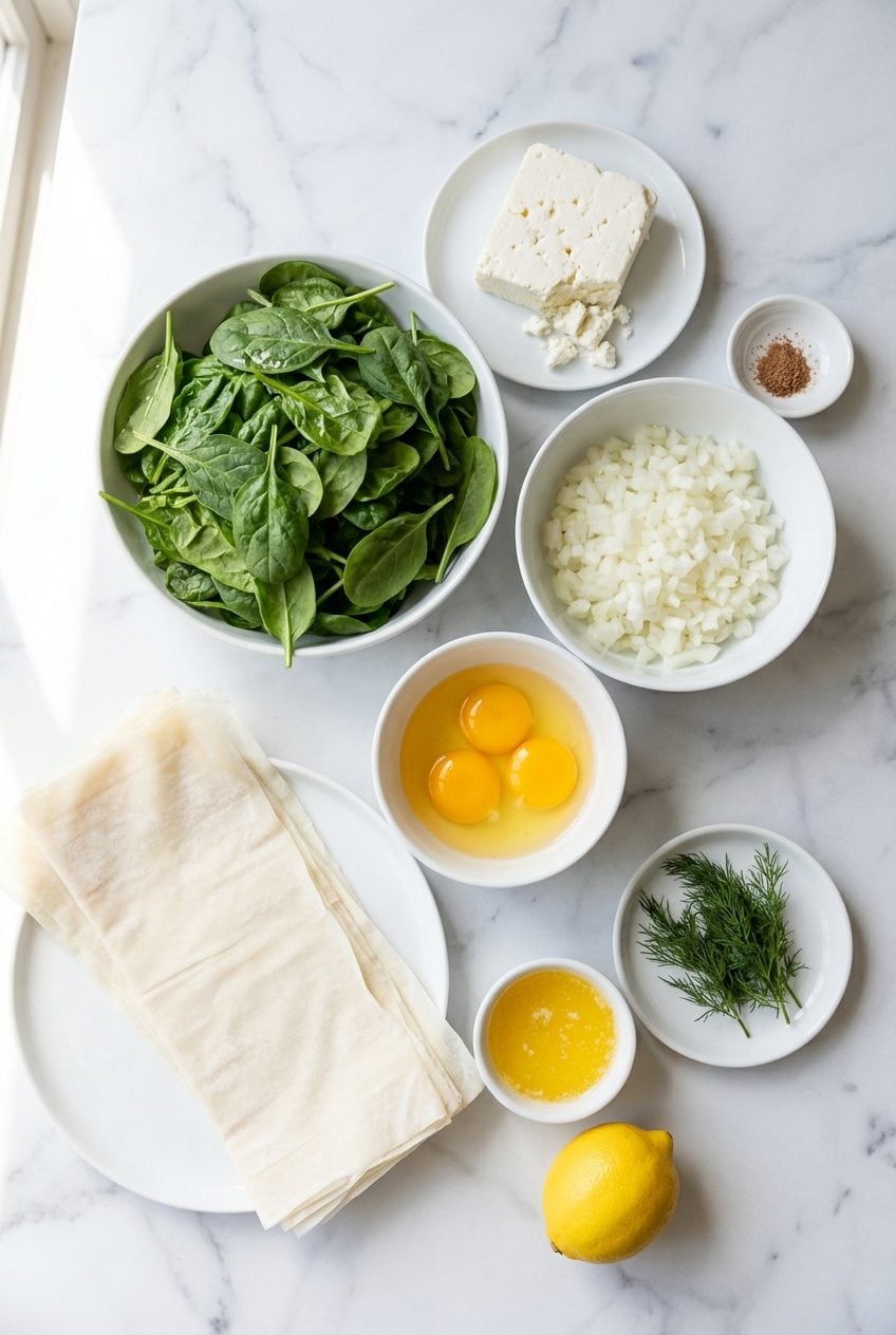 Raw ingredients for spanakopita bites
