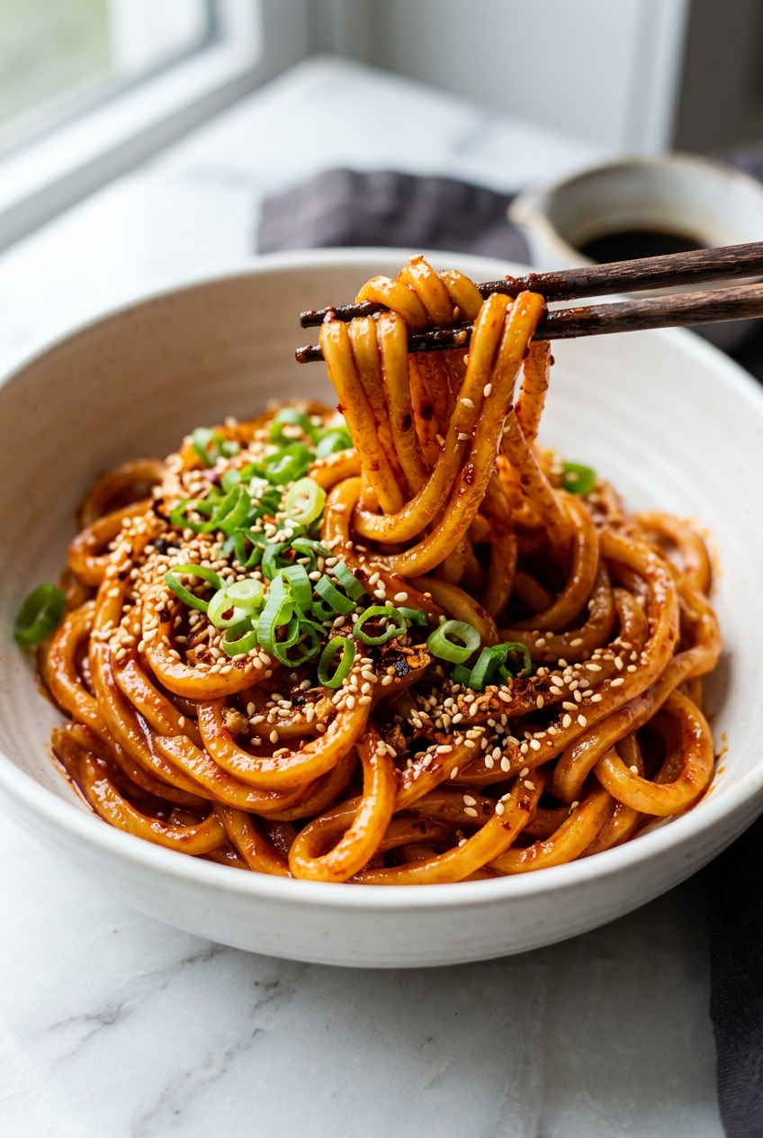 Spicy Gochujang Noodles close up