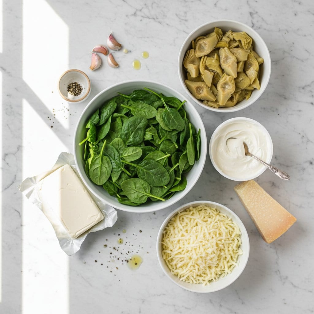Ingredients for Spinach Artichoke Dip