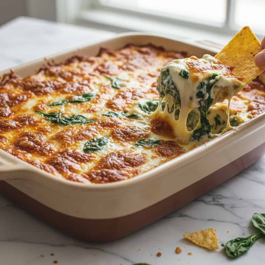 Close up of Spinach Artichoke Dip