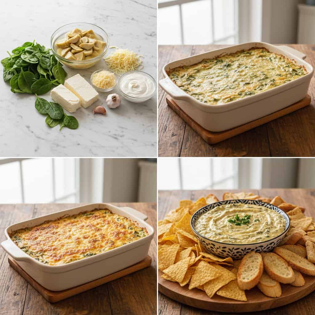 Step by step process for making Spinach Artichoke Dip