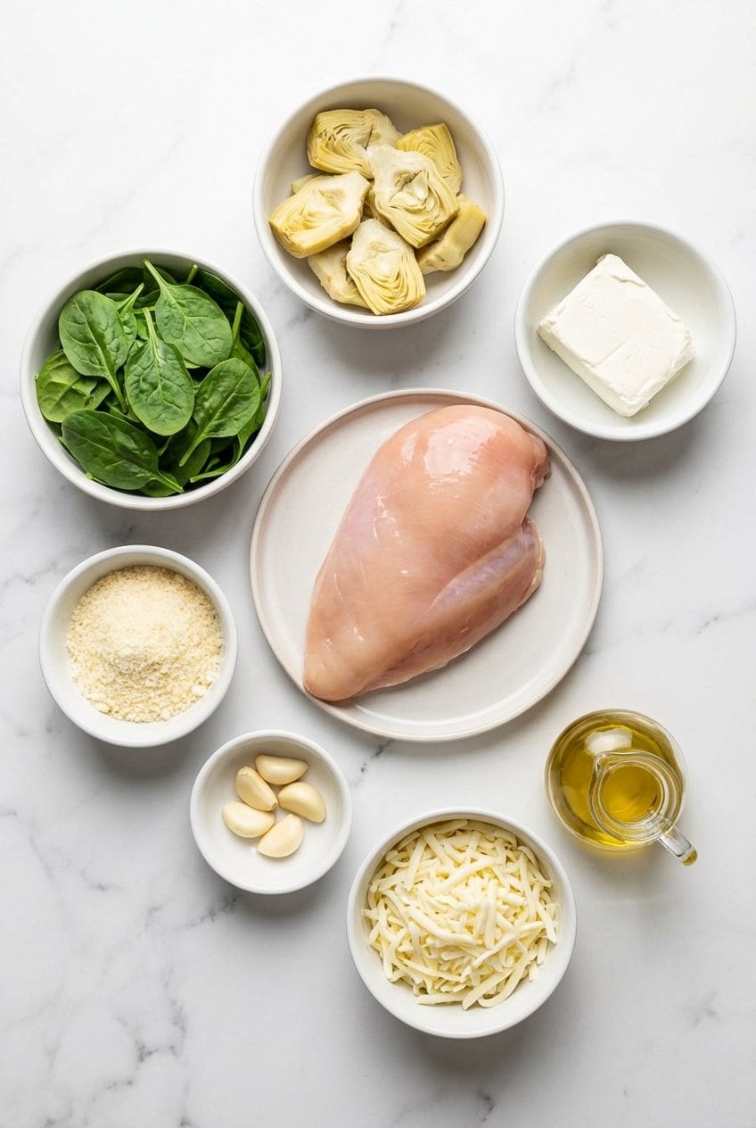 Ingredients for Spinach Artichoke Stuffed Chicken