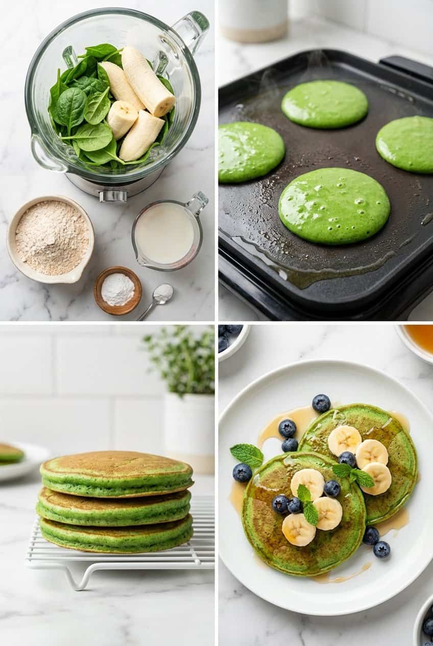 Step by step making green Hulk pancakes