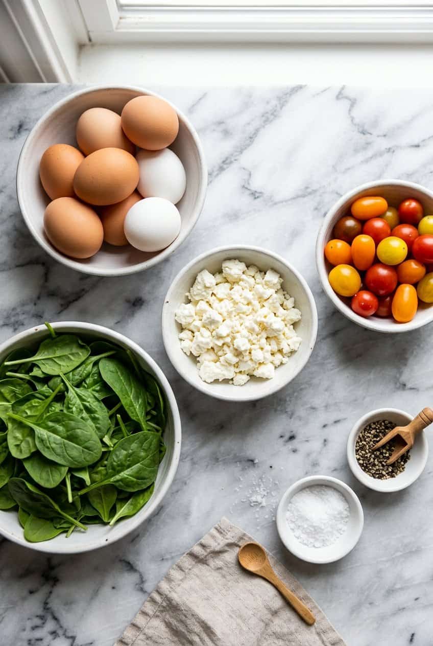 Ingredients for spinach feta egg cups