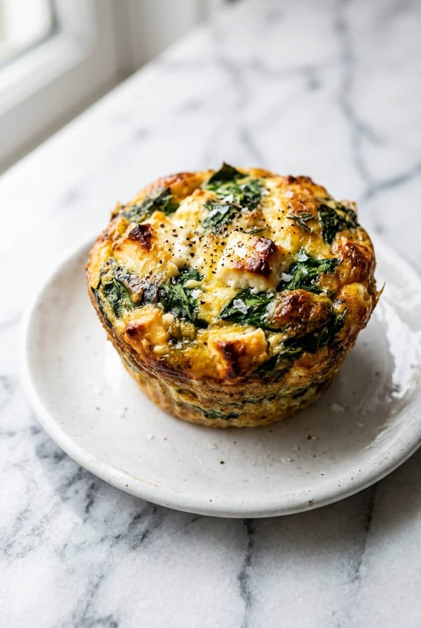 Close up of spinach feta egg cups