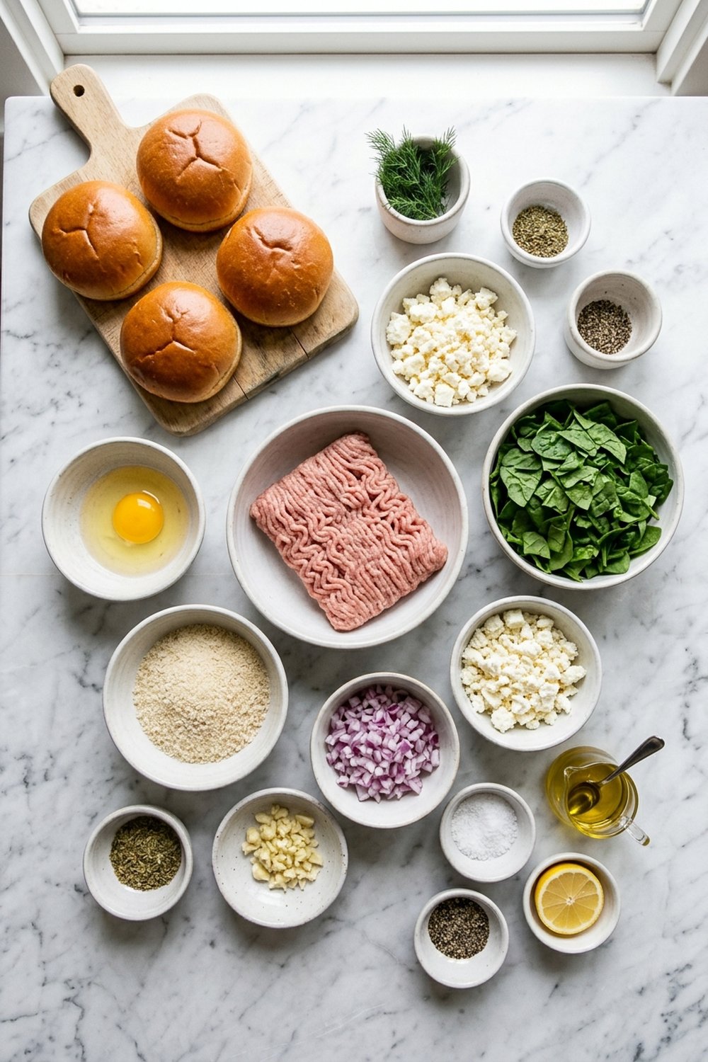 Ingredients for Spinach Feta Turkey Burgers