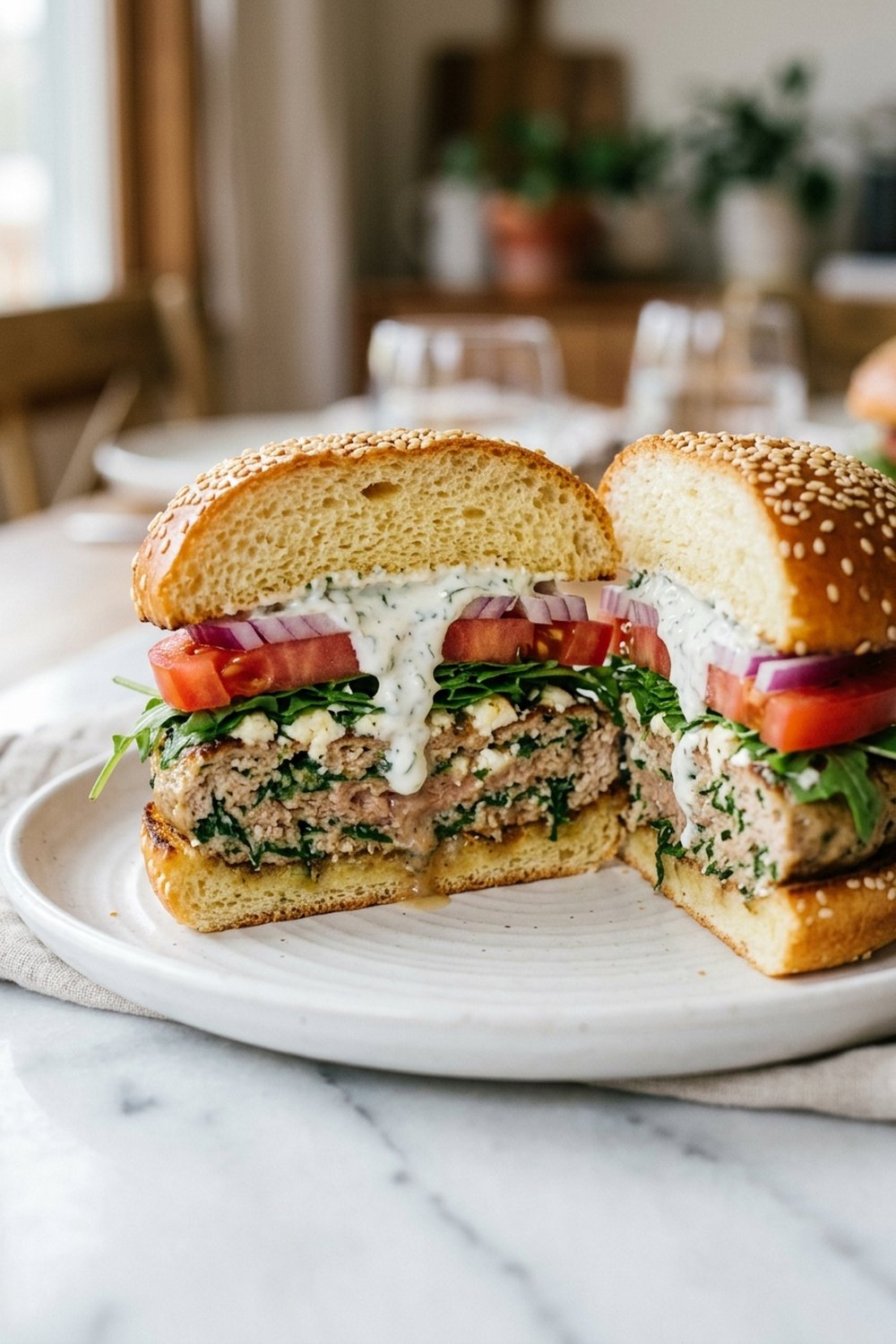 Spinach Feta Turkey Burgers close up