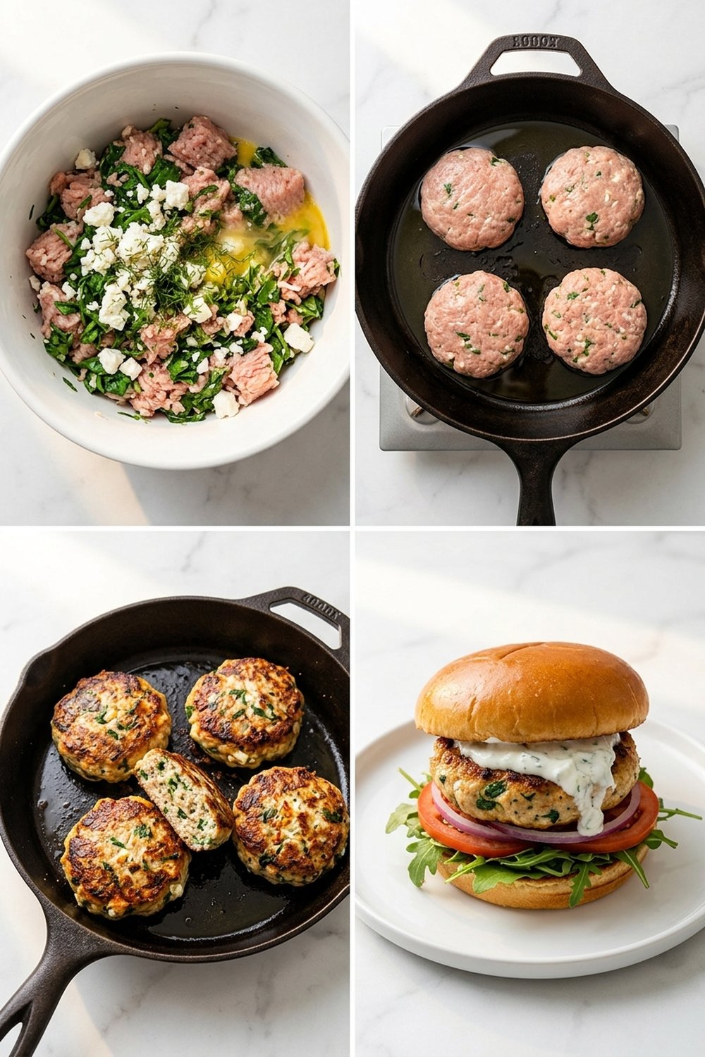 Step by step Spinach Feta Turkey Burgers