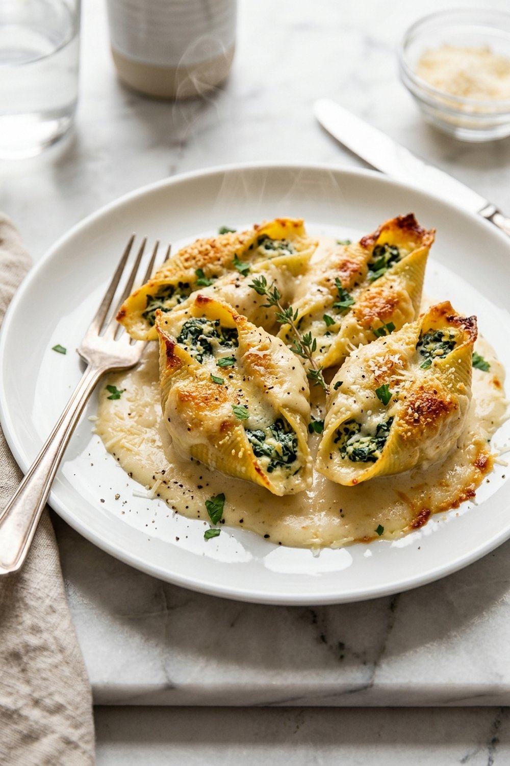 Spinach Ricotta Stuffed Pasta Shells close up