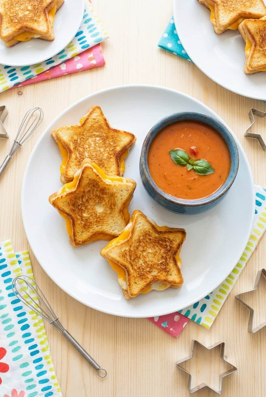 Star shaped grilled cheese sandwiches on a white plate