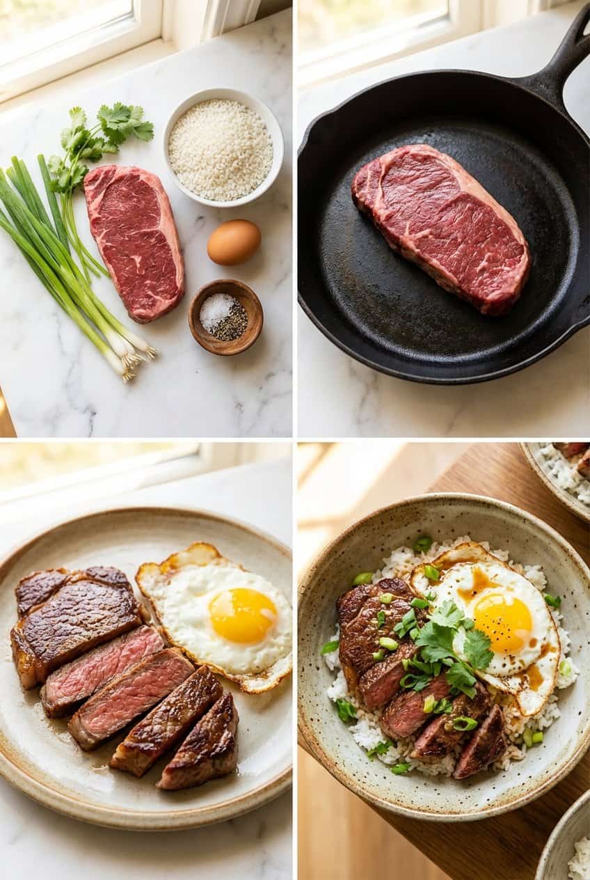 Step by step process for making Steak And Egg Rice Bowl