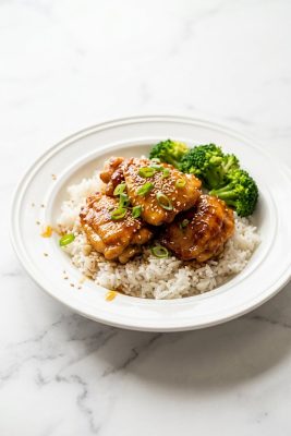 Sticky Honey Chicken Bowls served on a plate