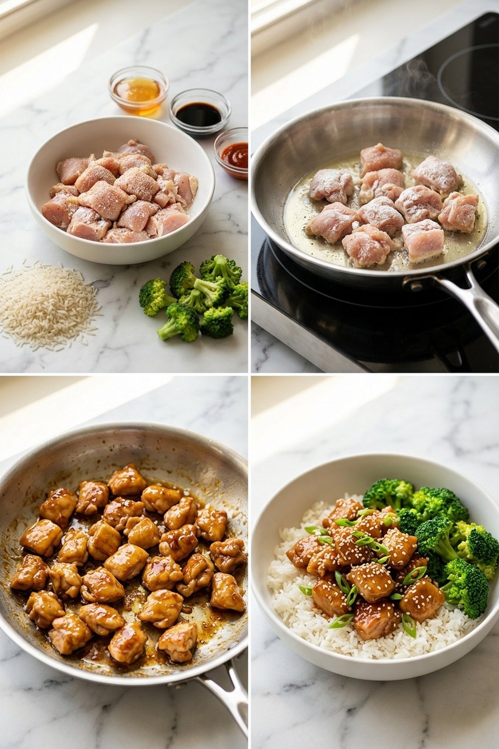 Step by step Sticky Honey Chicken Bowls