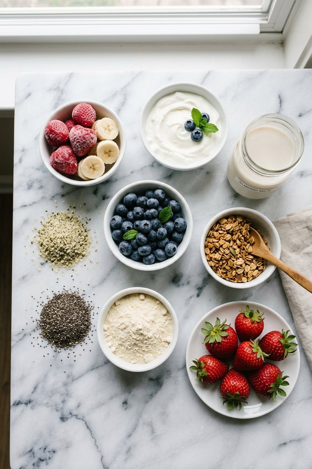 Strawberry Banana Protein Smoothie Bowl ingredients