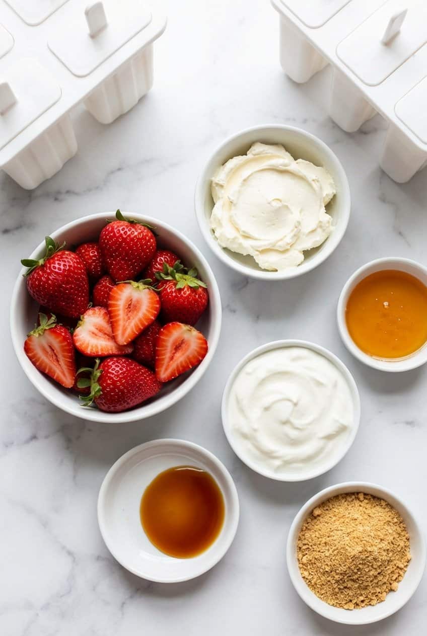 Ingredients for strawberry cheesecake popsicles