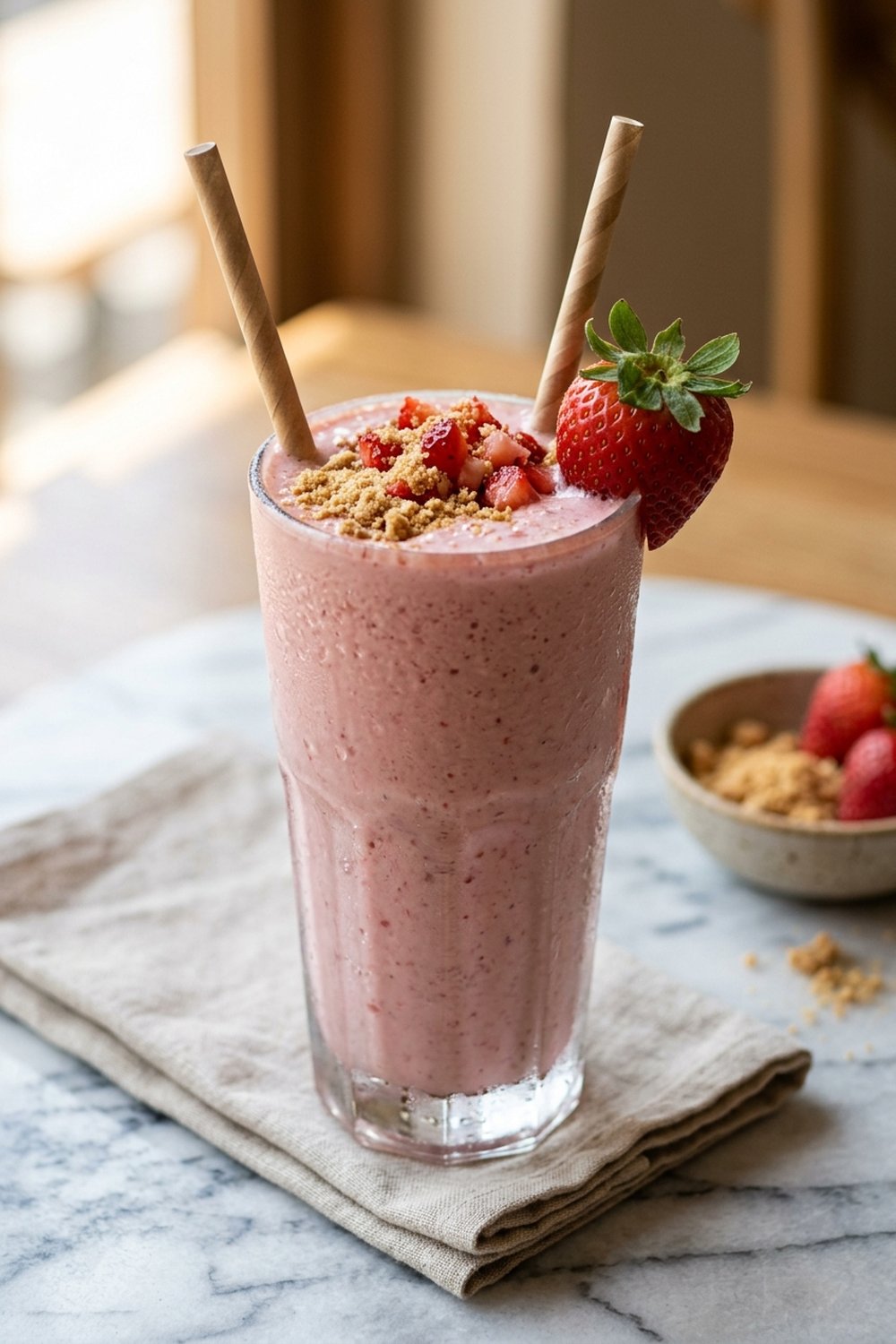 Strawberry Cheesecake Smoothie close up