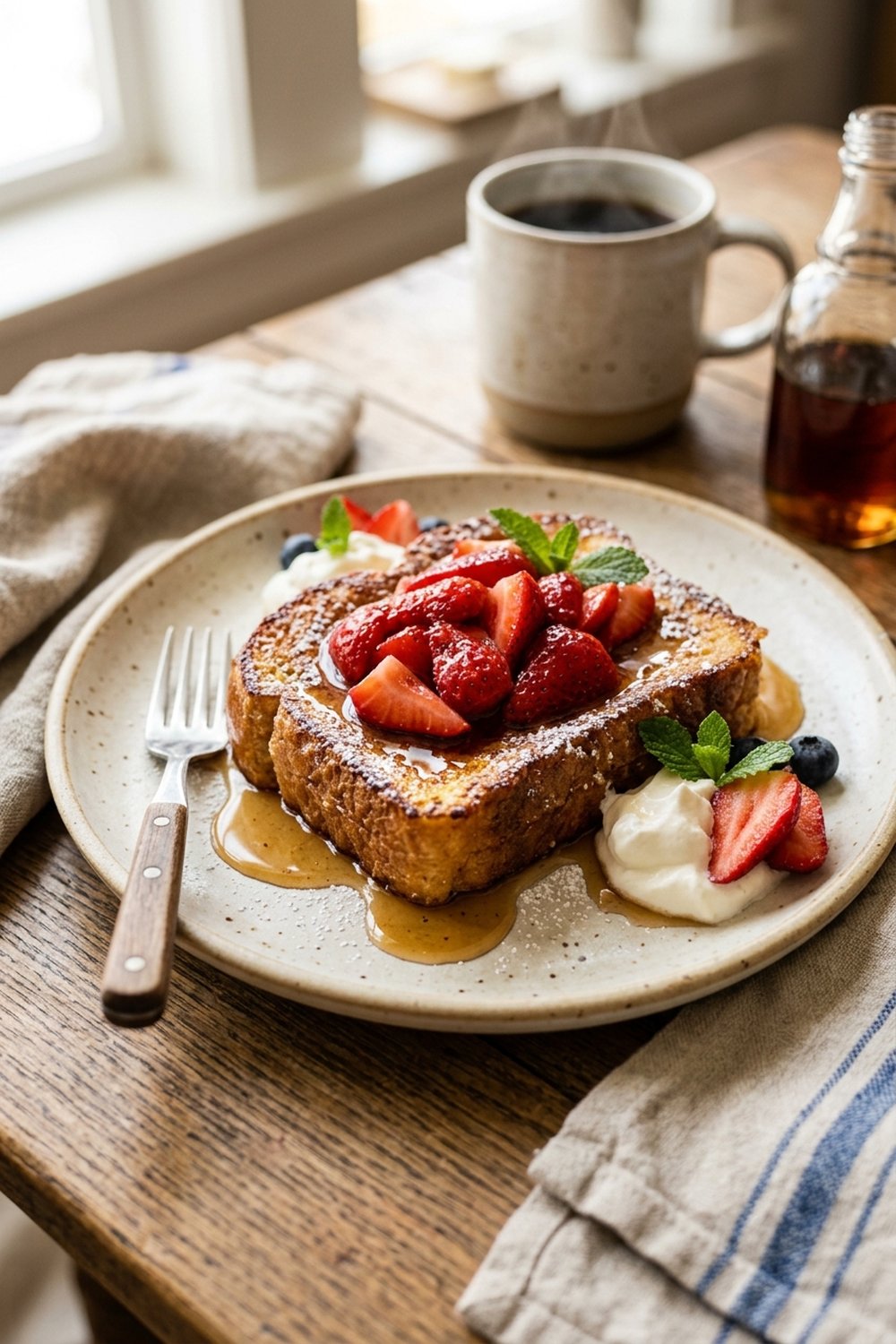 Strawberry Cream Cheese Stuffed French Toast close up