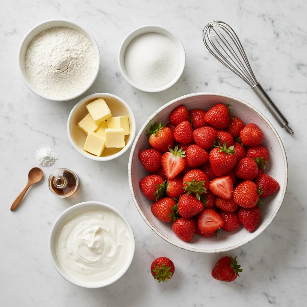 Raw ingredients for strawberry shortcake