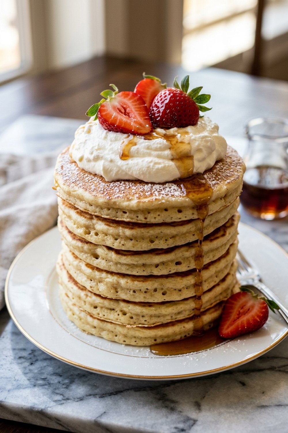 Strawberry Shortcake Protein Pancakes close up