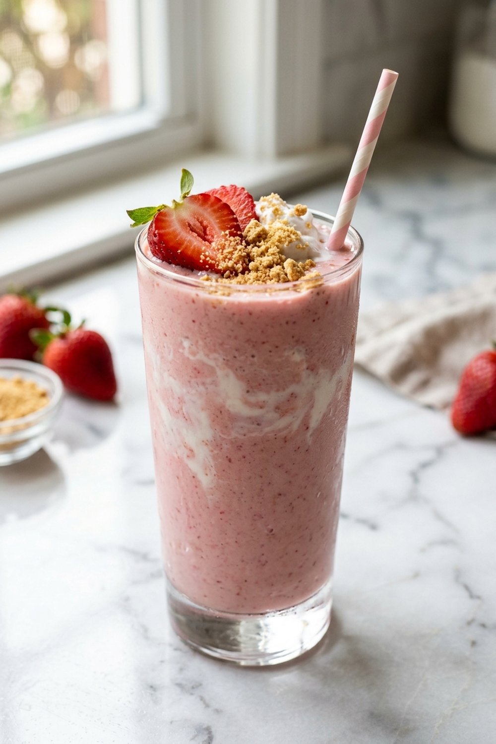 Strawberry Shortcake Protein Smoothie close up