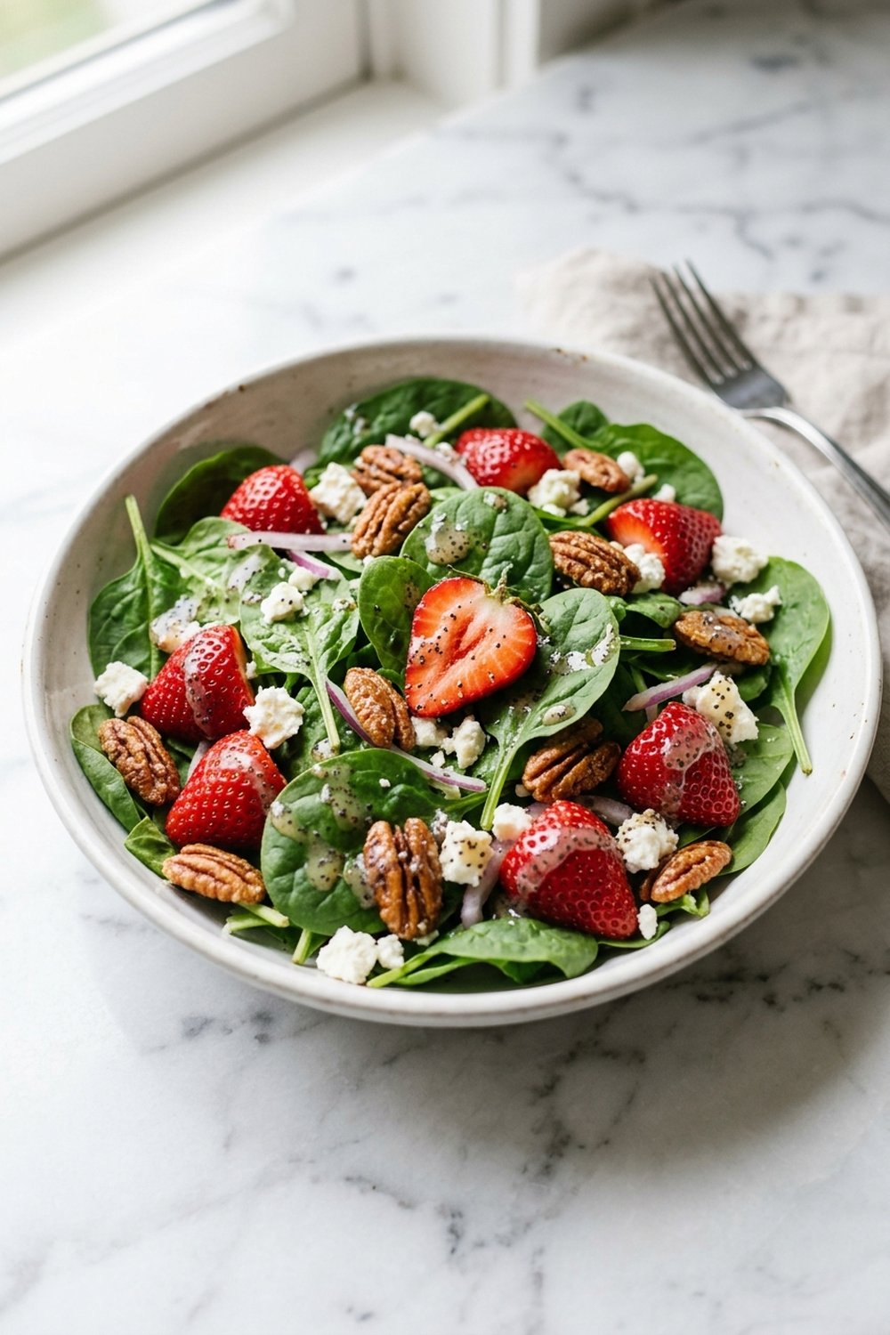 Strawberry Spinach Salad close up