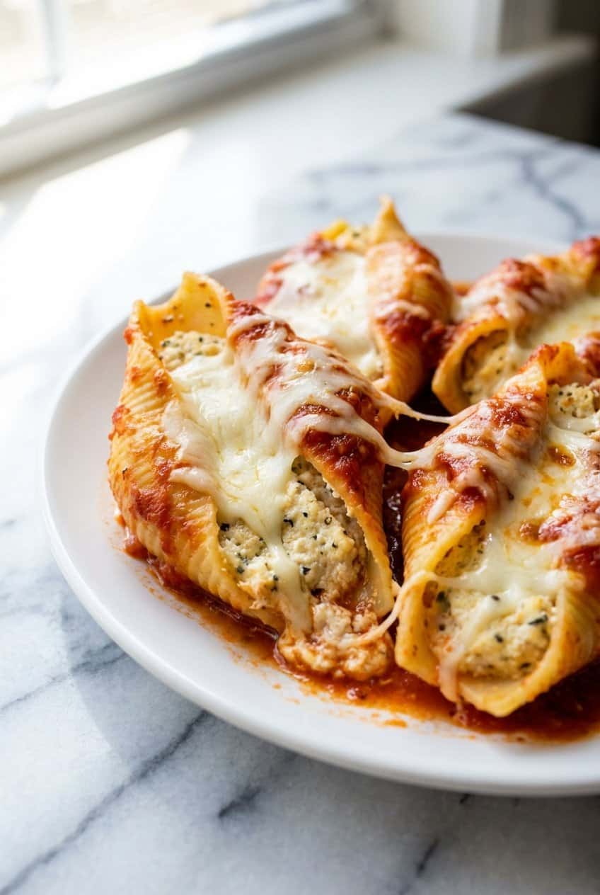 Close up of Stuffed Shells with Ricotta