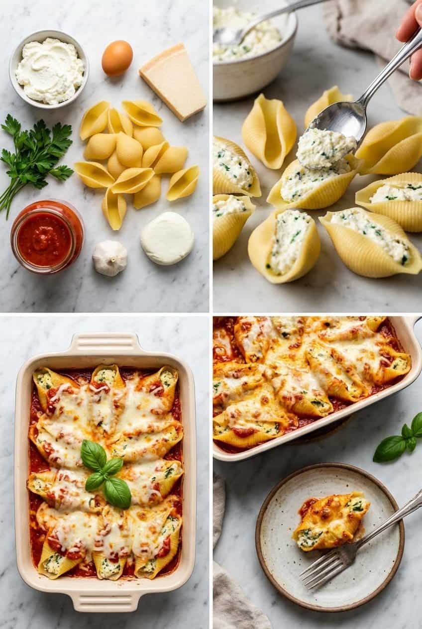 Step by step process for making Stuffed Shells with Ricotta