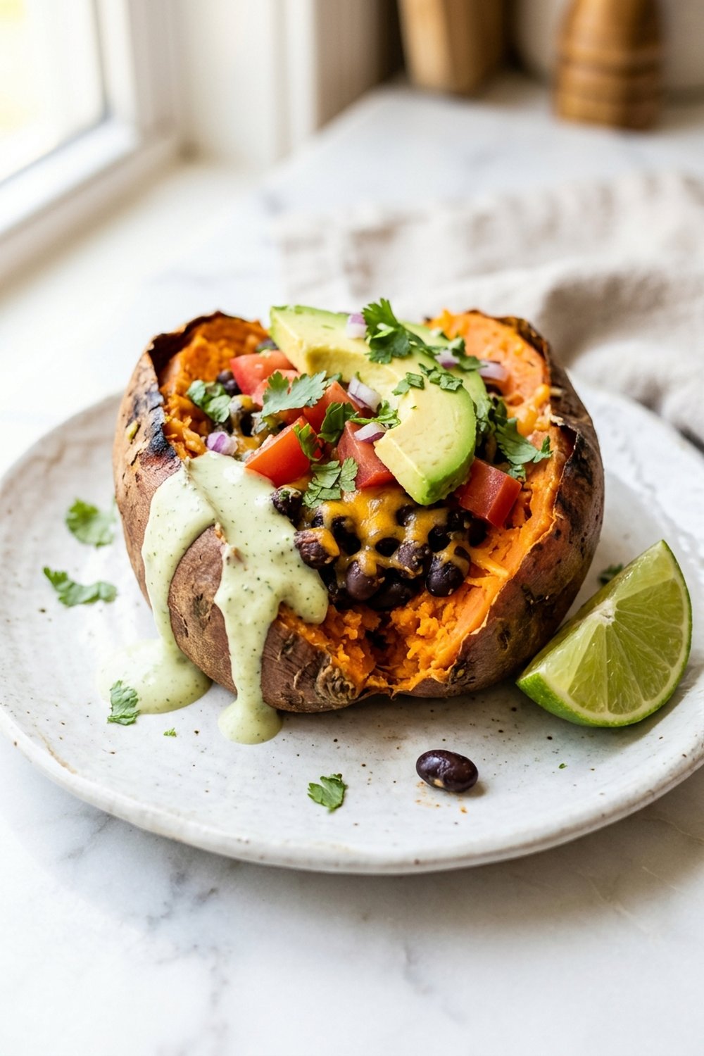 Black Bean Stuffed Sweet Potatoes close up