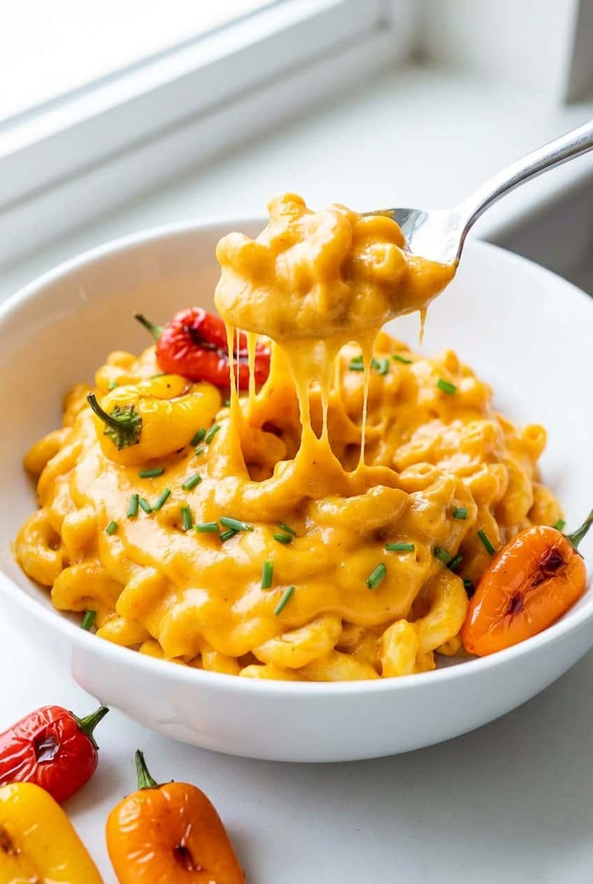 Close up of creamy sweet potato mac and cheese