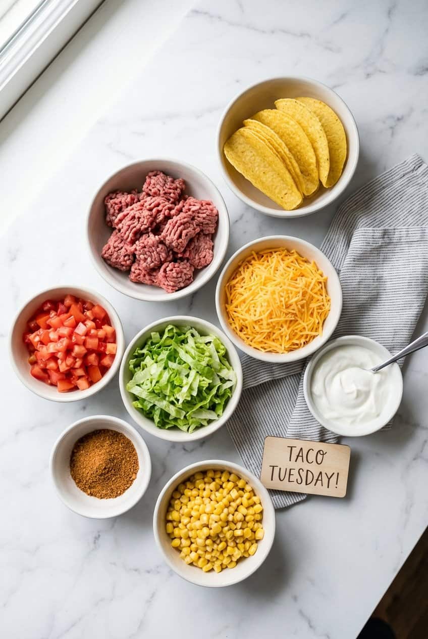 Ingredients for kids taco bar