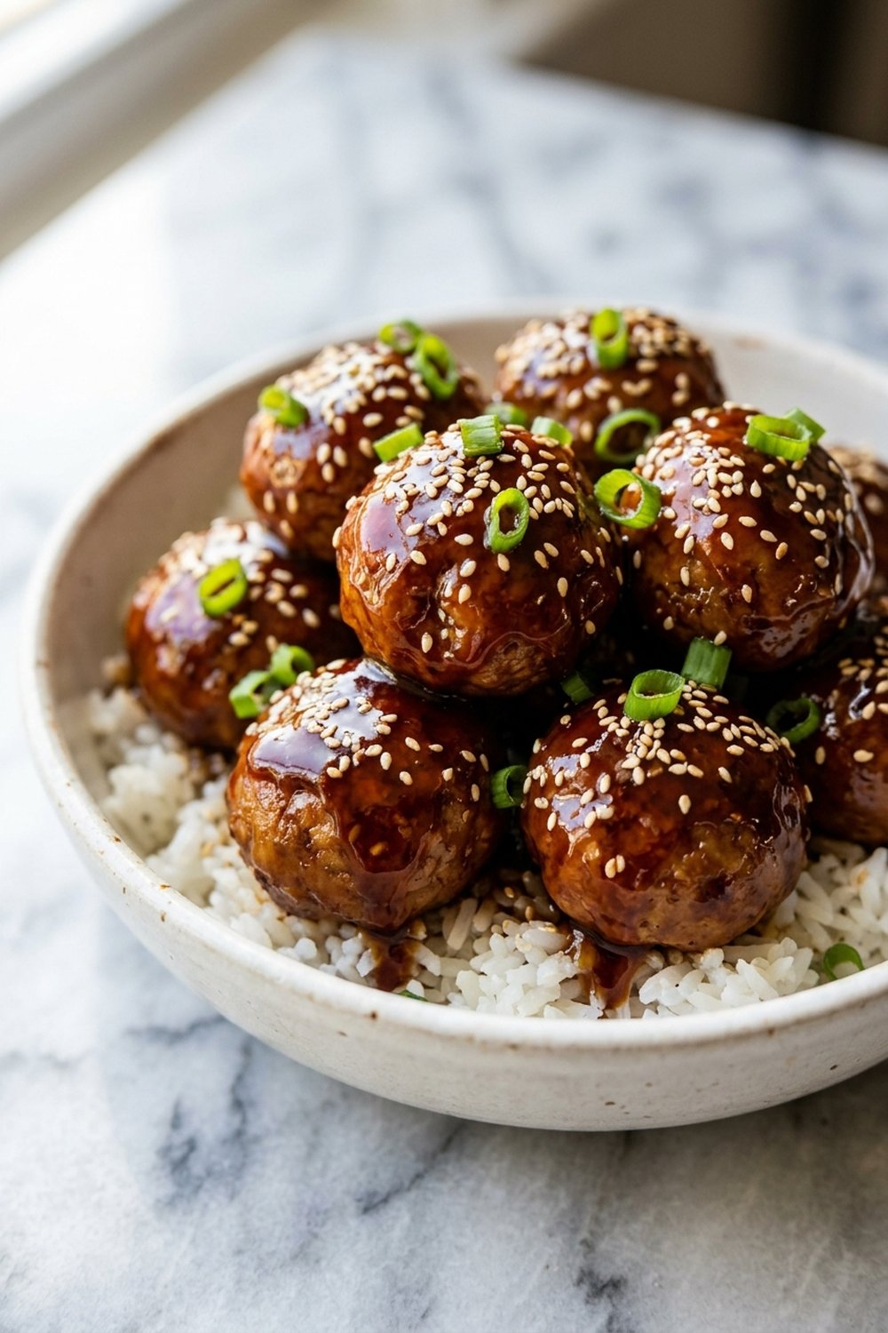 Teriyaki Chicken Meatballs close up
