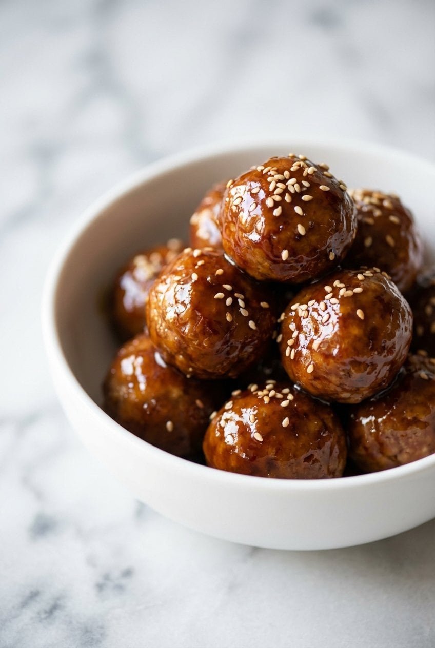 Close up of Teriyaki Meatballs