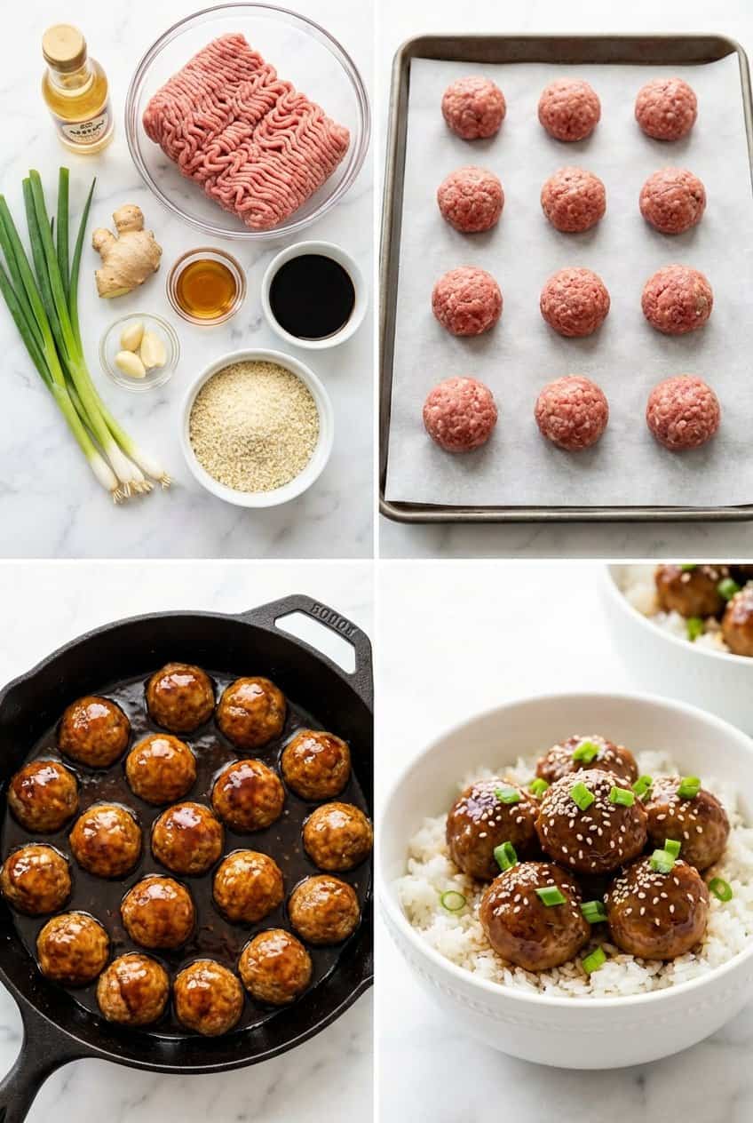 Step by step process for making Teriyaki Meatballs