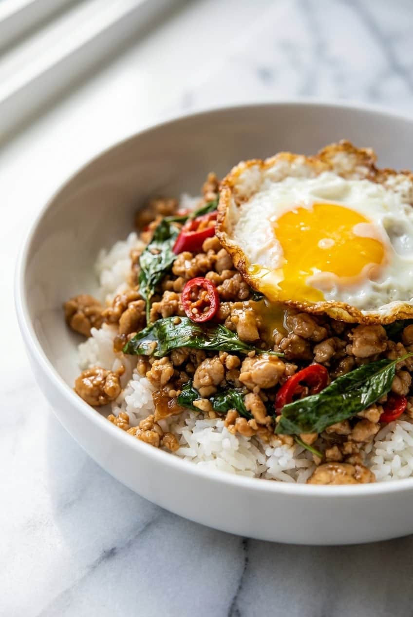 Close up of Thai Basil Ground Chicken