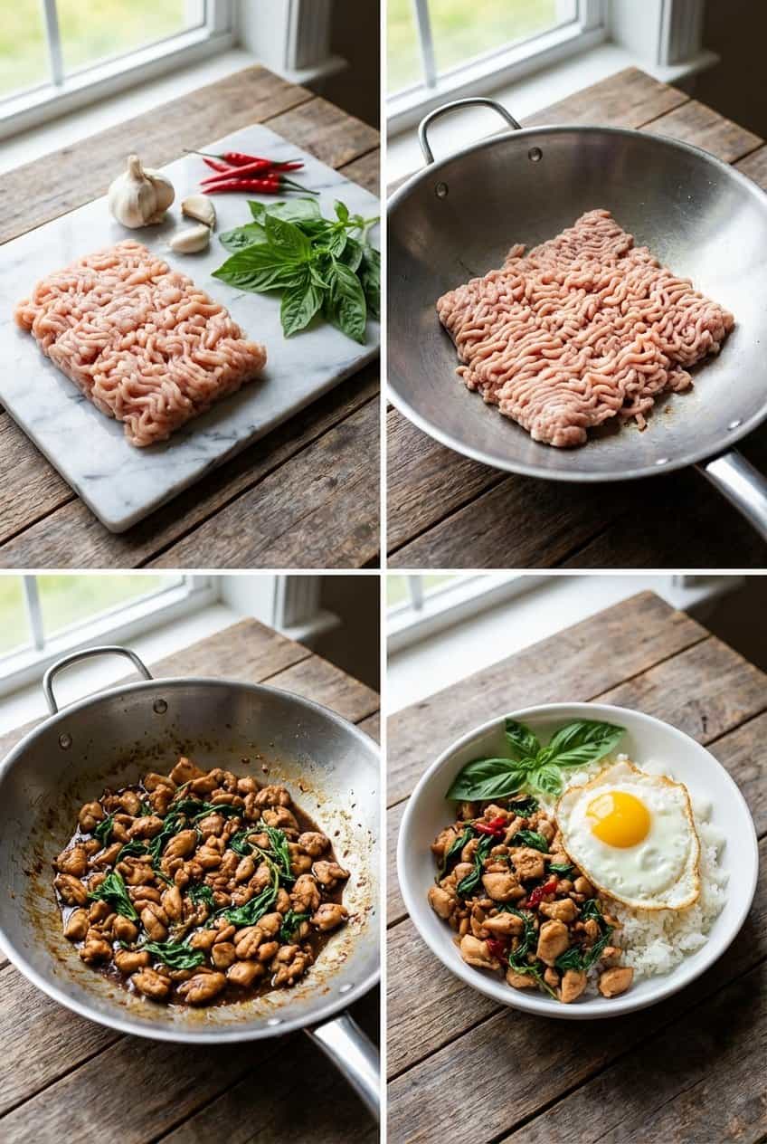 Step by step process for making Thai Basil Ground Chicken